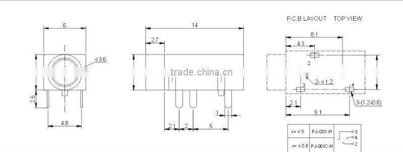 3.5mm mini phone jack PJ-001-H PJ-001C-H