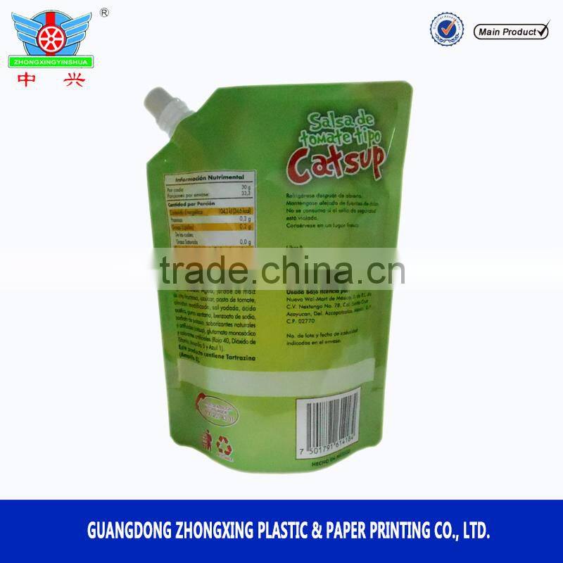 2016 Resealable Stand up Pouch sauce packaging bag Colorful Printed Plastic Bags