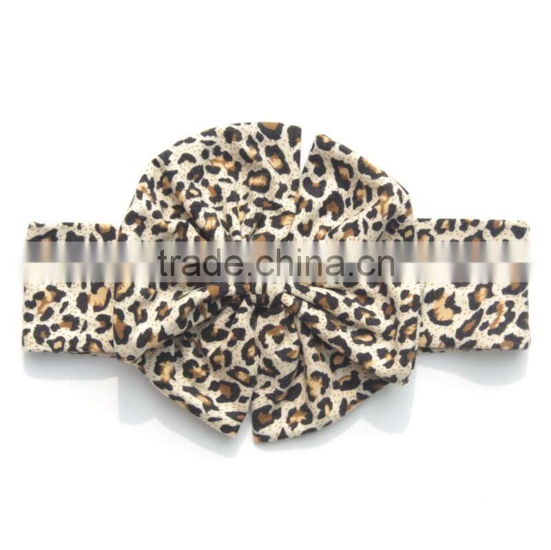 Kapu art & craft firm wholesale top big bow headband boutique elastic leopard hairband for baby girls