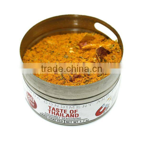 Taste of Thailand-gourmet spice blends in stainless steel jar with clear cap
