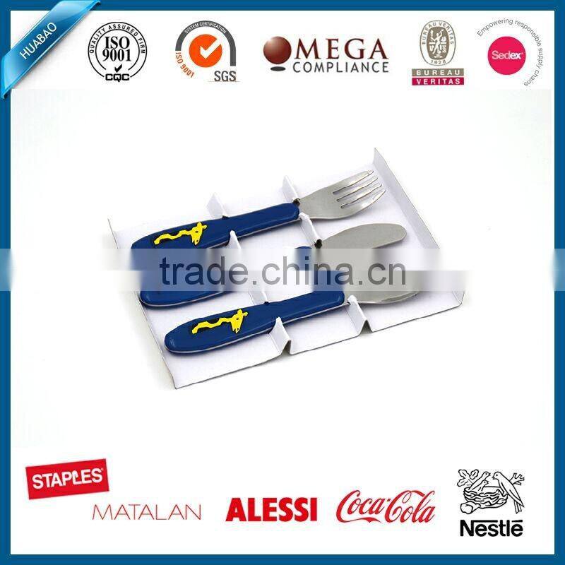 2016 Factory supply top quality baby product stainless steel cutlery with ABS handle, giraffe design handle