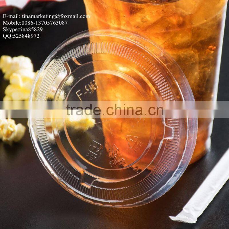 Custom High Quality PS Plastic Clear Flat Lid with Straw Slot for Clod Drink Cup