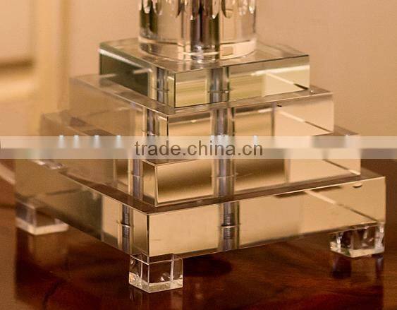 Special Rome column design clear crystal table lamp with white fabric lampshade