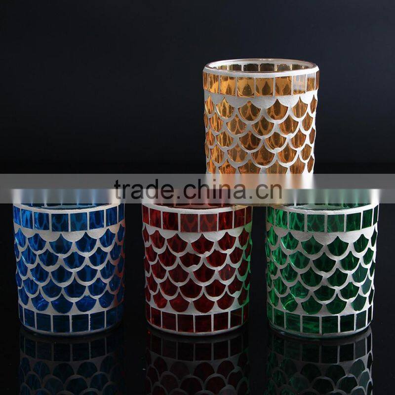 Glass decorative candle jars with mosaic