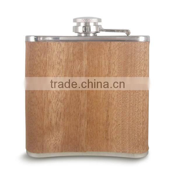 Hot Sell Stainless Steel Hip Flask, Cherry Wooden Hip Flask