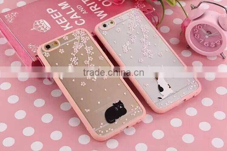 TPU + Acrylic transparent pink cartoon cute phone case for iPhone 6