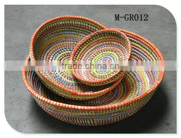 100% Natural cheap 3 piece set round seagrass basket & straw basket
