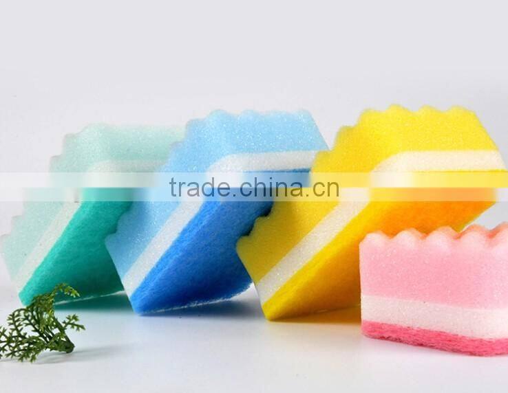 Three layer wave shaped cleaning sponge /Sponge scourer