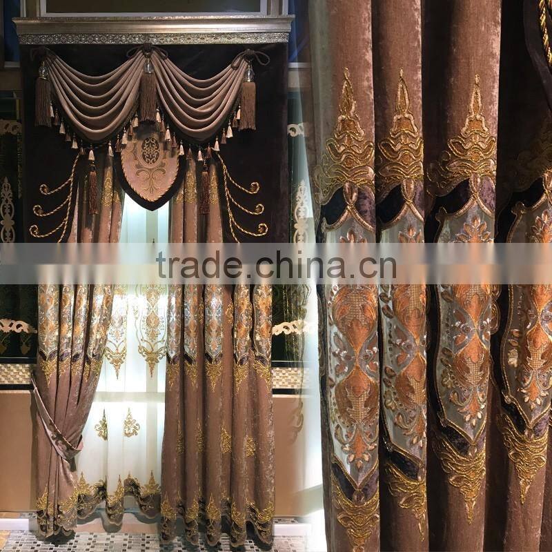 JX-869 momoda luxury home decorations french retro antique curtain with sheers and valance arabian coffee color curtain fabric