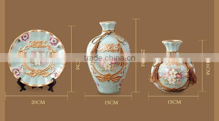 Set of 3 piece home decoration ceramic vase, ceramic plate
