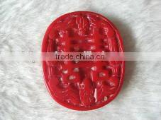 wholesale 30-40mm oval red flower chinese alphabet carved natural coral pendant