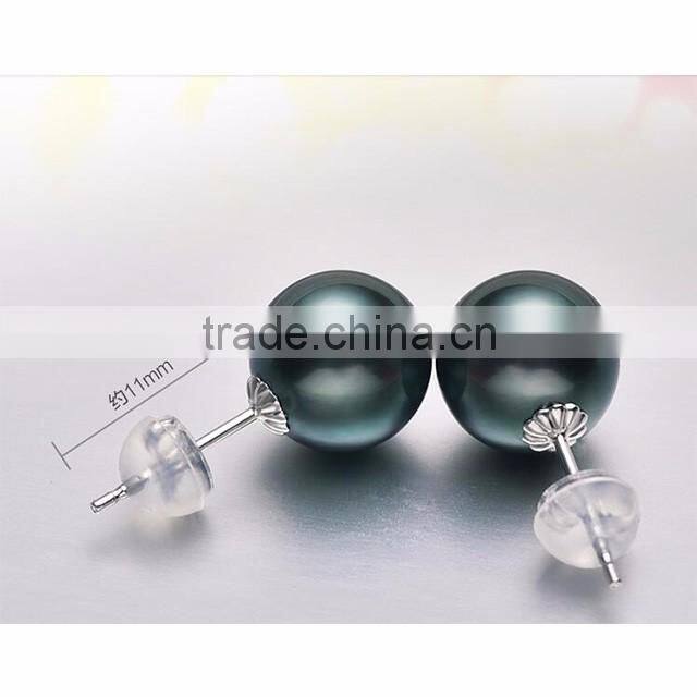 Wholesale Pretty 12-13mm Peacock Green Tahiti Pearl Jewelry Earring