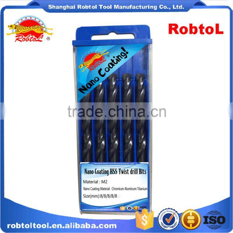 8mm nano chromium aluminum titanium coating straight shank Hss Twist Drill Bits Cobalt Fully Ground Bright Finish drilling Metal