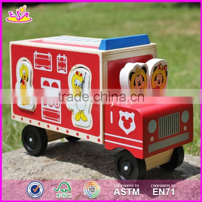 2017 New design cartoon wooden car toys for kids W04A287