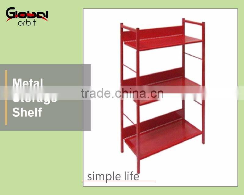 3 Wood Shelves Metal Frame Industrial Folding Storage Rack Shelf Bookcase