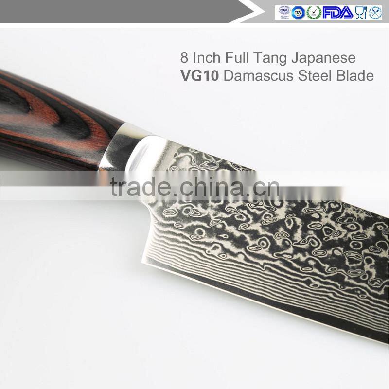 Wooden Handle Chef's Knife - Good Grips 8 Inch Full Tang Japanese VG10 Damascus Steel Blade
