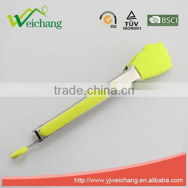 WCJ629 Premium Comfort Stainless Steel Locking oblong Food Tong with Silicone Heads, Good Grip