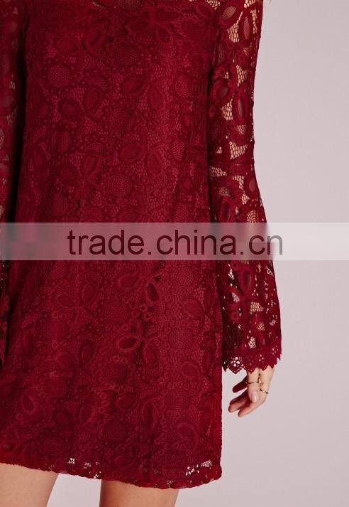 wholesale fashion new design long sleeve red lace swing dress red