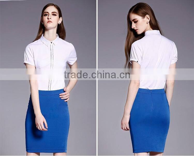 Ladies Fashion Short Sleeve Front Facing Placket Formal Shirt