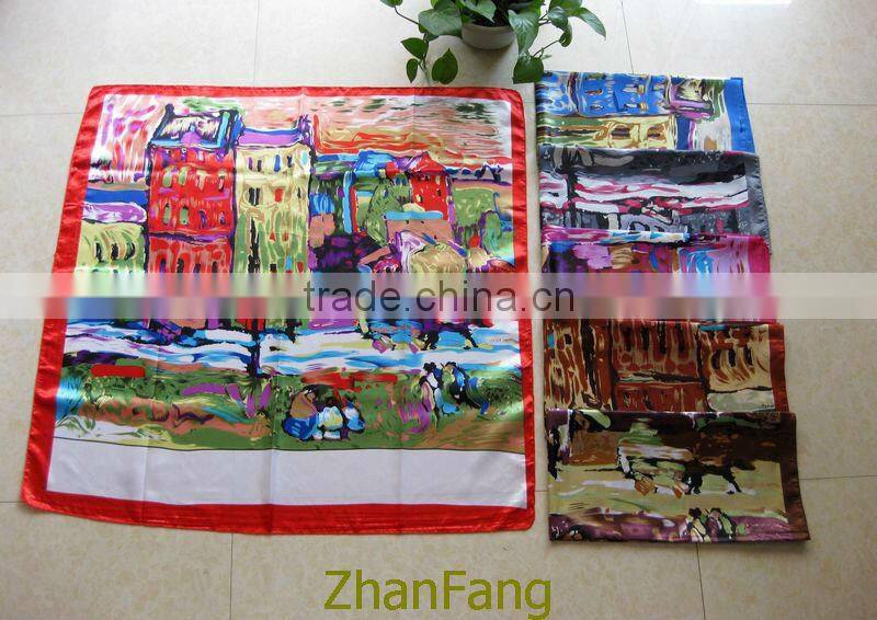 promotion cheap painting satin Scarf square scarf 90*90 cm cheap square scarf