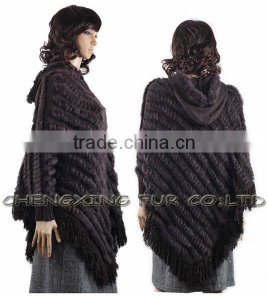 CX-B-37A Fashion Custom Women Sweater Large Rabbit Fur Cape Poncho Shawl