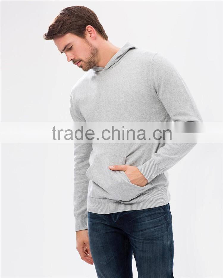 Men's plain grey 100% polyester hooded sweatshirt