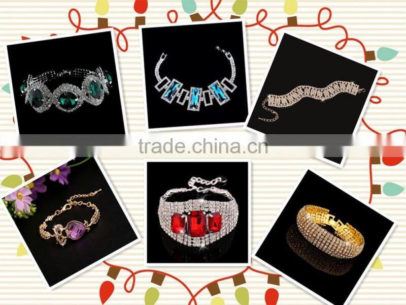 top quality fashion ruby stone crystal jewelry big crystal link bangle bracelet for anniversary