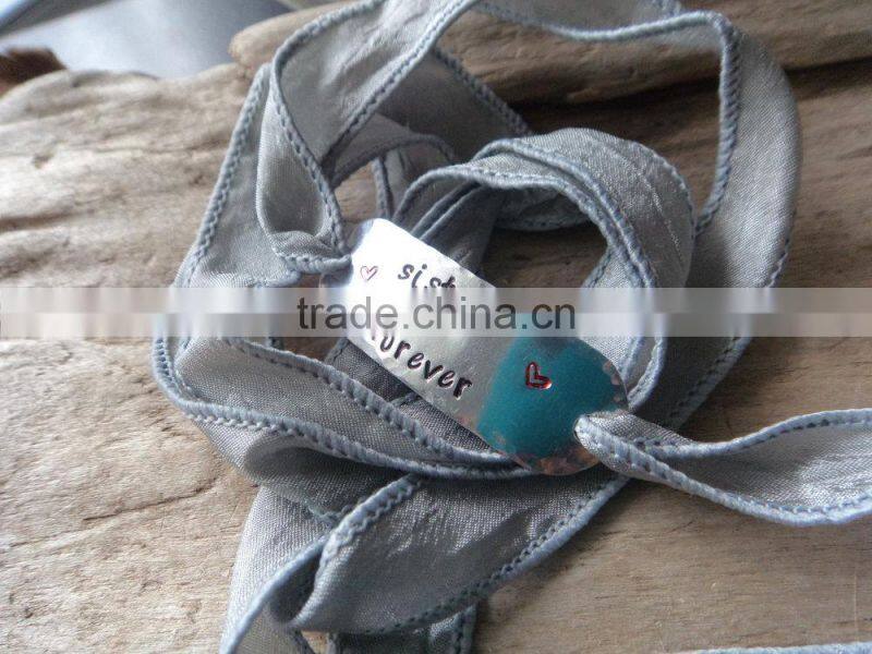 fabric cloth metal chain wrap Bracelet, hand woven silk bracelet, Korea silk ribbon bow bracelet