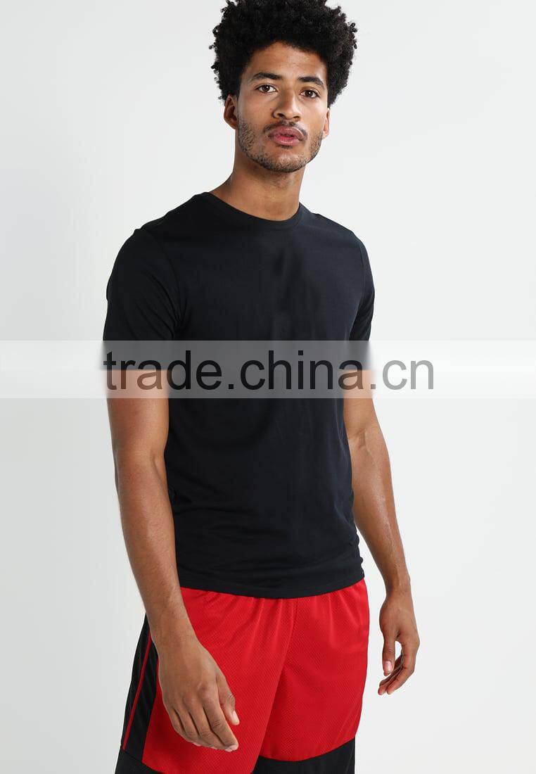 Black Breathable Quick Dry Sport Shirt 58% Cotton 42% Polyester Fabric Material Tee Black Custom Color Plain Styling Basketball