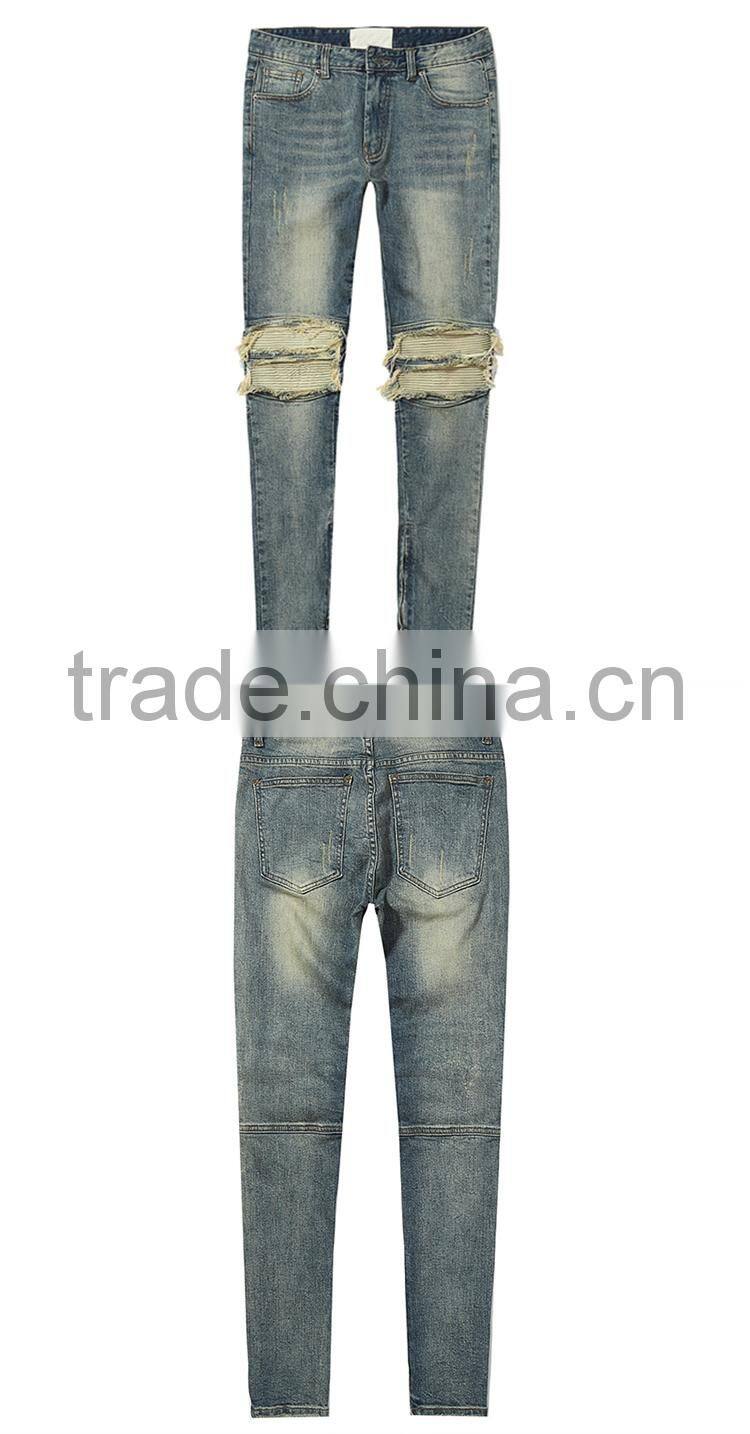 New model men's distressed urban star biker denim jeans pants men slimming skinny used motocycle jeans