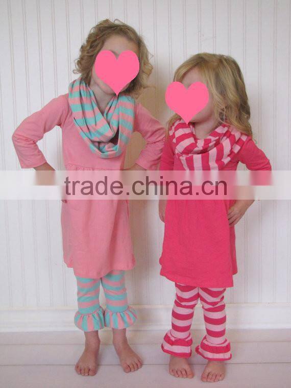 Custom Design Children Christmas Outifit Stripe Ruffle Baby Clothes Clothing Set