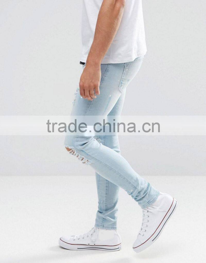 Wholesale New Mans Fashion London Rip Light Blue Jeans Trousers