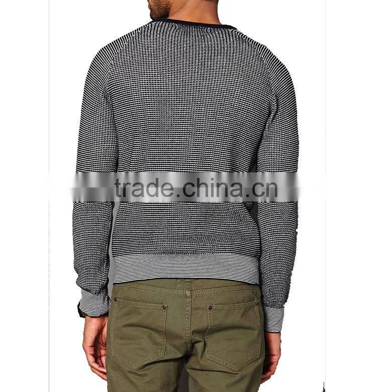 raglan long sleeve rib knit black neckline cotton sweater mens striped pullover