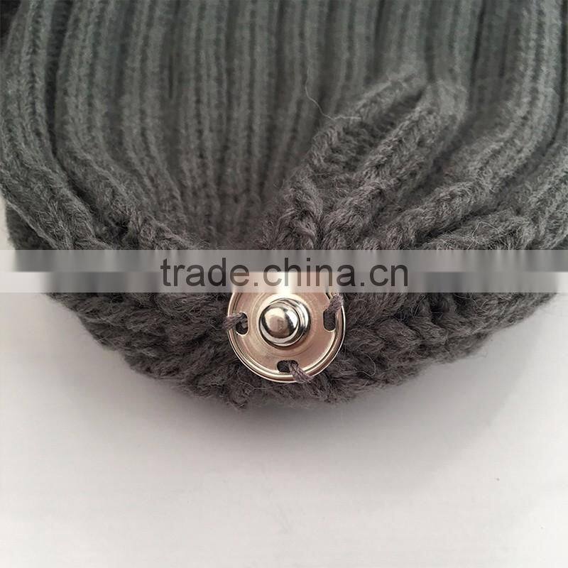 Myfur Dark Grey Knitting Hat for Adults With Real Fox Fur Pompom