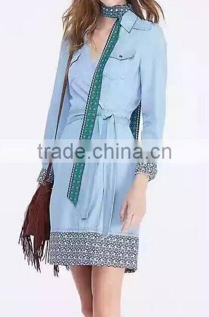 Runwaylover EY1016C Lady fashion garment manufacturer long denim trench coat for women