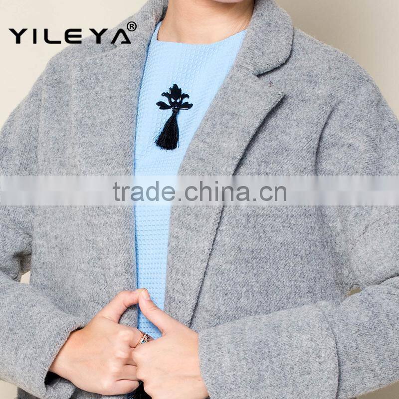 hot sale new fashion high grade grey long style ladies hand knitting wool coats