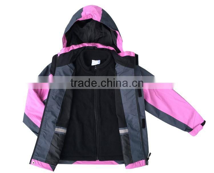 Waterproof pink 3 in 1ski jacket latest kids padded girl ski jacket