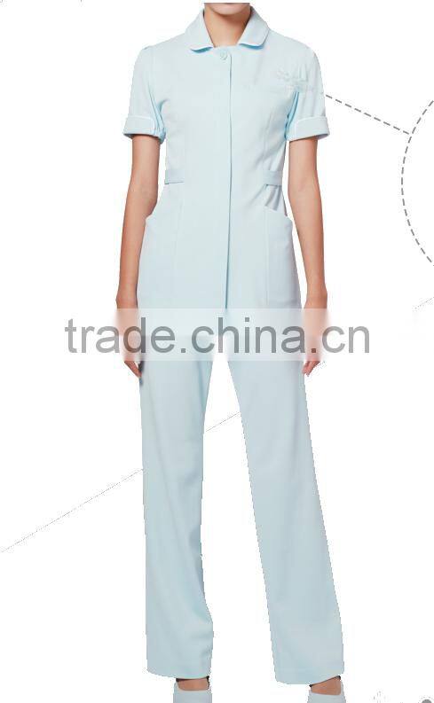 Turndown collar nurse hospital/beautiful shop short sleeve uniform