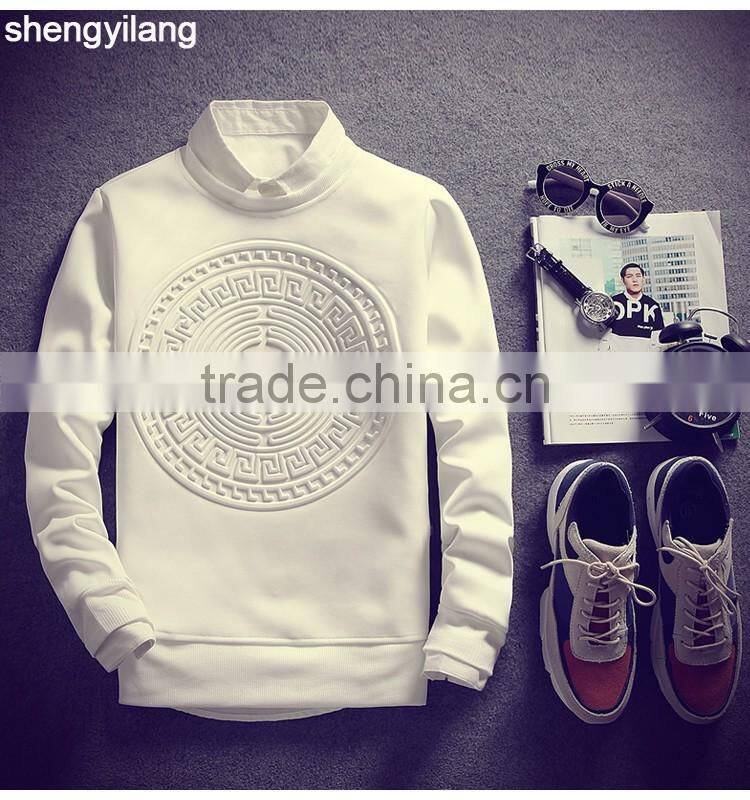 Korean space cotton 200gsm t shirt embossed round neck slim fit mens streetwear t shirt/sweatshirt clothing men