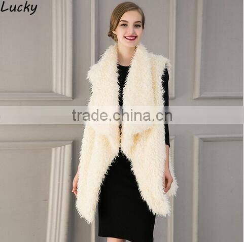 New fashion faux fur solid color sleeveless vest imitation lambskin lapel artificial fur coat