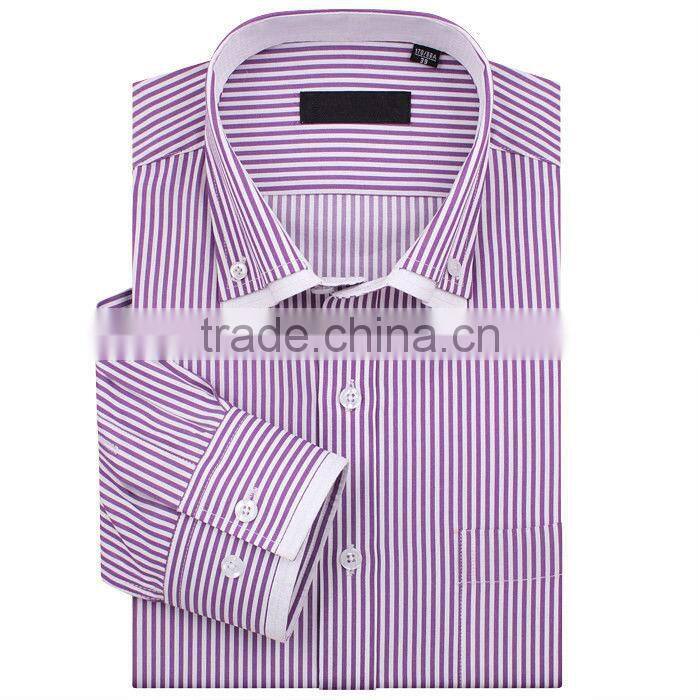 100%cotton high quality long sleeve purple striped mens casual shirts with double collar and one pocket