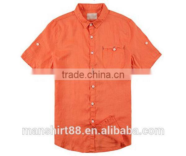 men's washed colorful linen/cotton square collar short sleeves shirt