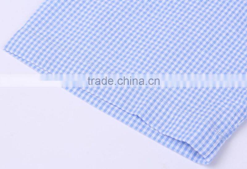 2017 new light blue checks men's short sleeve shirt wholesale