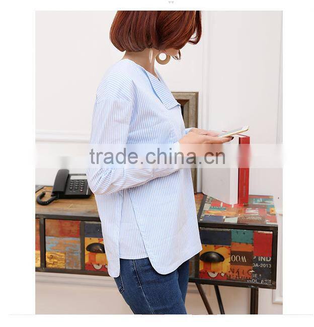 Latest new striped shirt designs for women long sleeven cotton shirt