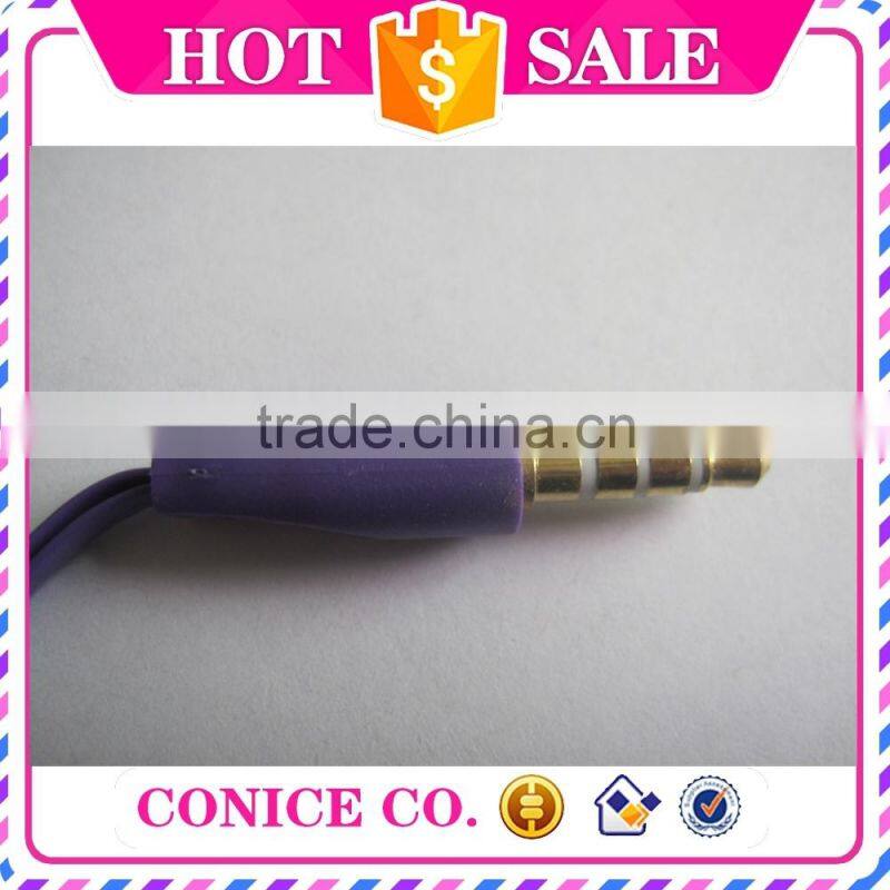 new arrival purple silicone plastic speaker flat cable wired magic sound stereo in-ear earbuds earphone with mic