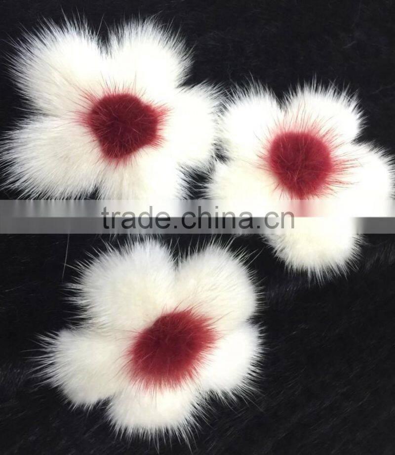 YR836 Women Fashion Fur Accessory Genuine Mink Fur Flower