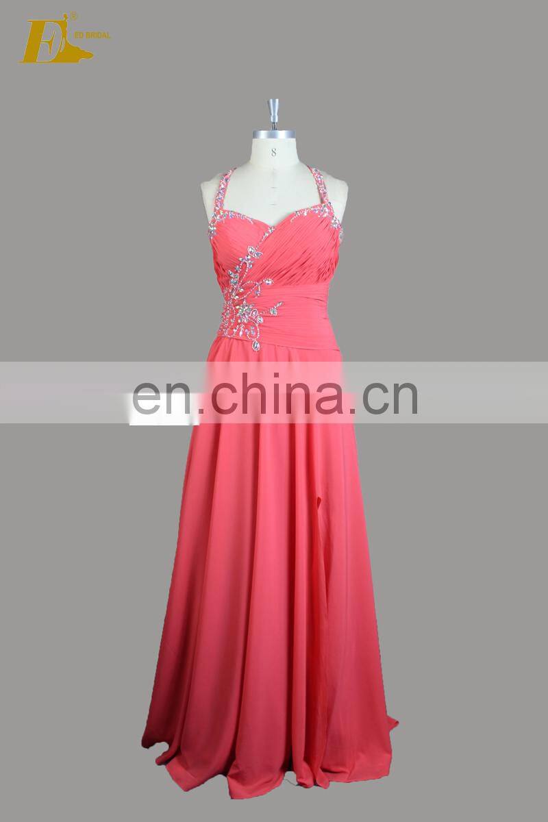 Stunning Sweetheart Neckline Halter Beaded Slit Skirt Chiffon Design Your Own Long Prom Dress
