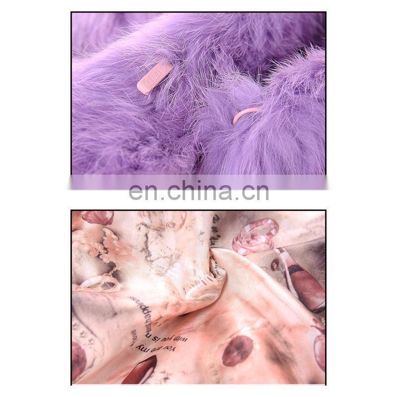 European style three quarter sleeve real fur coats ladies rabbit fur coat