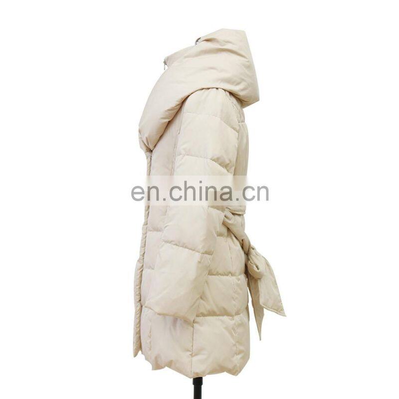 women cheap big turn-down collar long quilted cotton coat