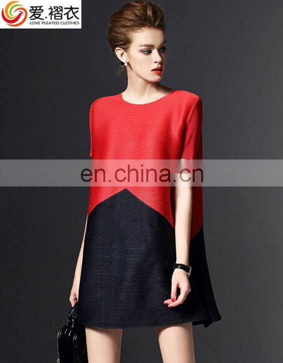 Beautiful Color block elegant dress pleated dress 2017 clothes women
